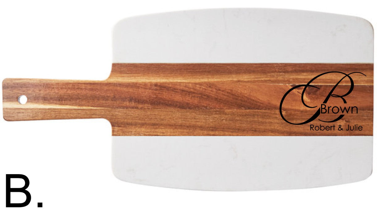 BULK ORDER (qty. 5 or more) Acacia Wood and White Marble Serving Board