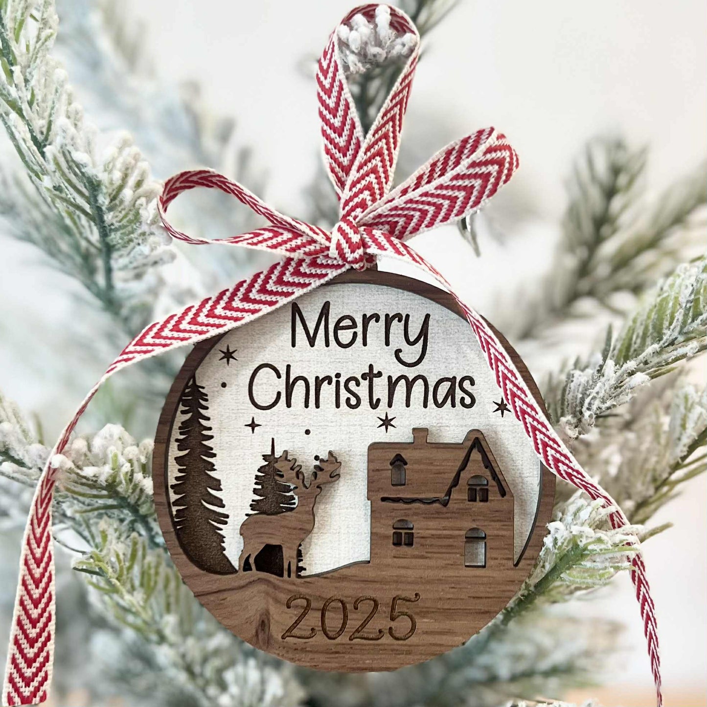 Christmas Ornament-Cabin with Deer