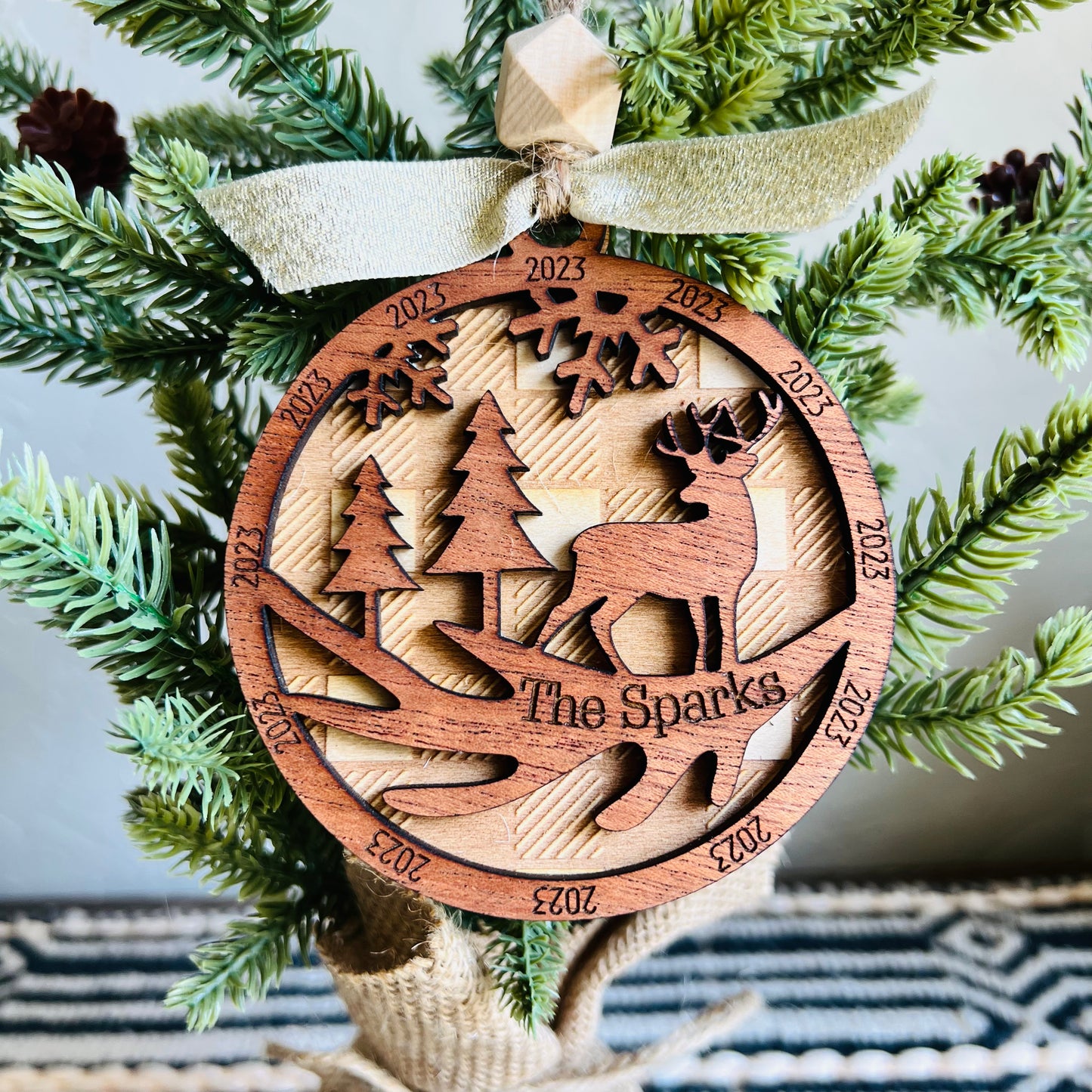 Christmas Ornament-Snow Deer Custom Family Name