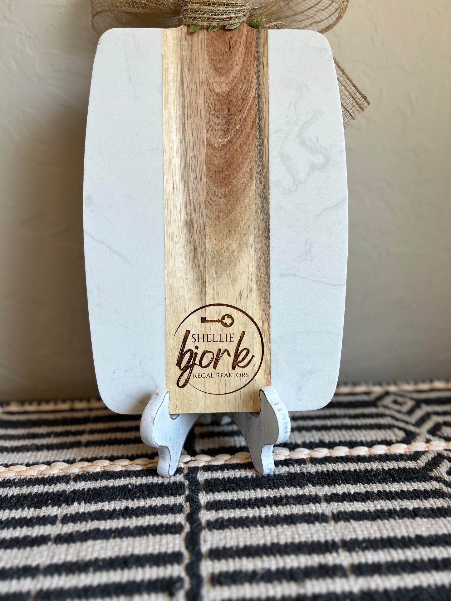 Custom Gift Set-Acacia Wood and White Marble Serving Board + Cheese Knife Set
