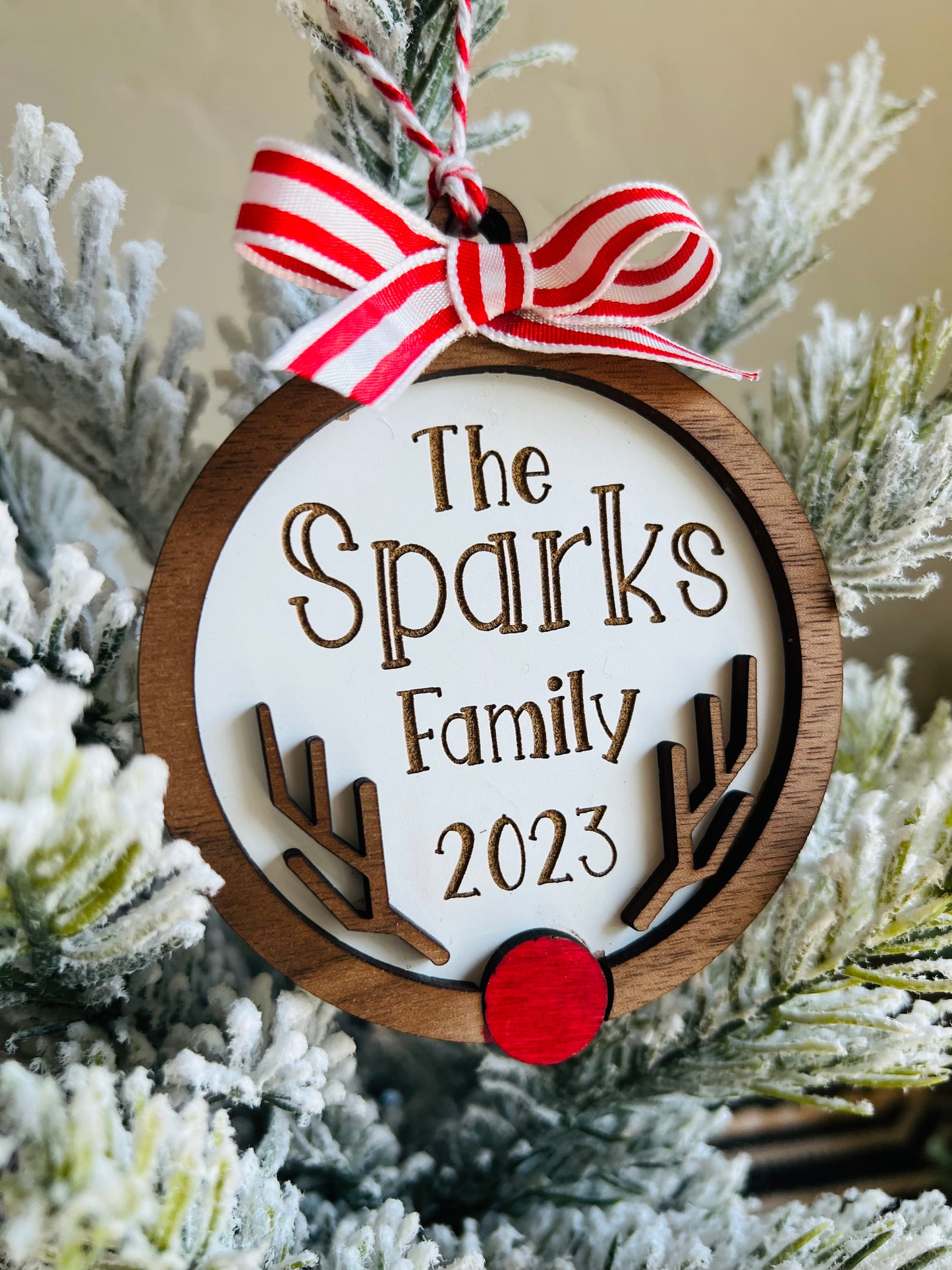 Christmas Ornament-Red Nose Reindeer Custom Family Name