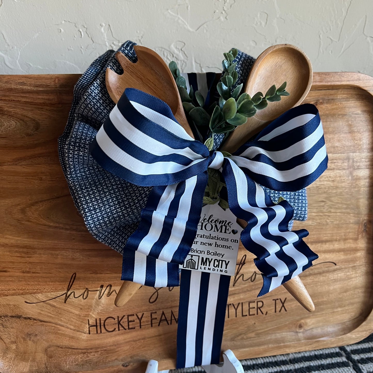 Custom Gift Set- Acacia Wood Serving Tray + Wood Serving Spoons & Hand Towel