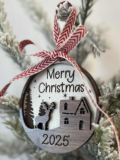 Christmas Ornament-Cabin with Deer