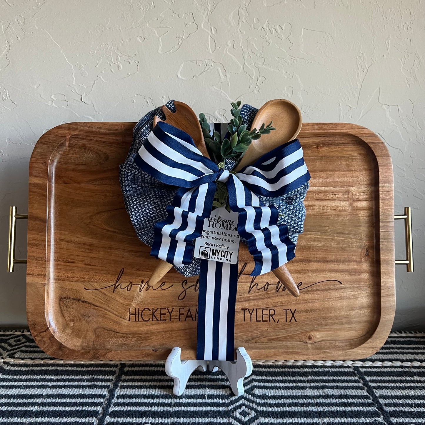 Custom Gift Set- Acacia Wood Serving Tray + Wood Serving Spoons & Hand Towel