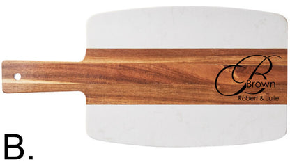 Acacia Wood and White Marble Serving Board