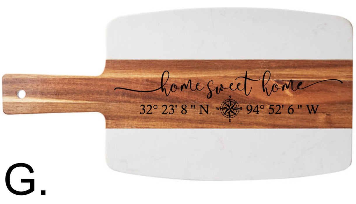 Acacia Wood and White Marble Serving Board