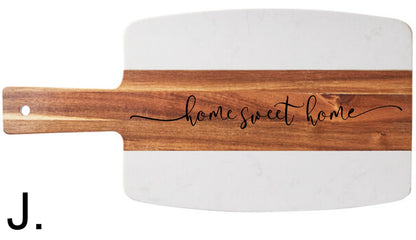 Acacia Wood and White Marble Serving Board