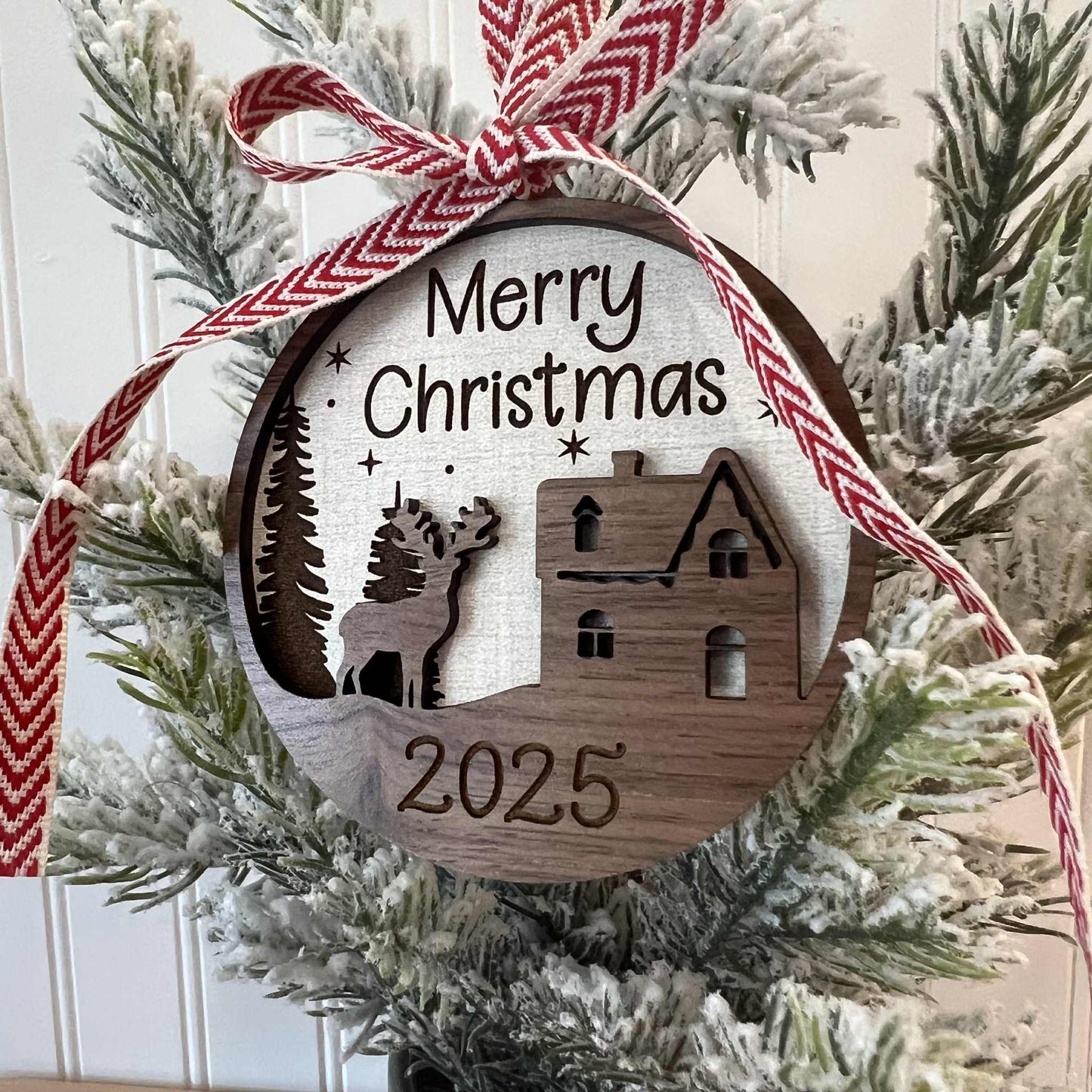 Christmas Ornament-Cabin with Deer