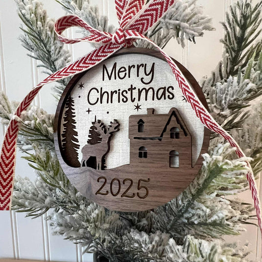 Christmas Ornament-Cabin with Deer