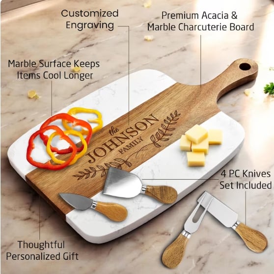 Custom Gift Set-Marble & Wood Serving Board Set