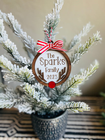 Christmas Ornament-Red Nose Reindeer Custom Family Name