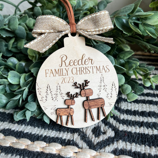 Christmas Ornament-Reindeer Custom Family Name