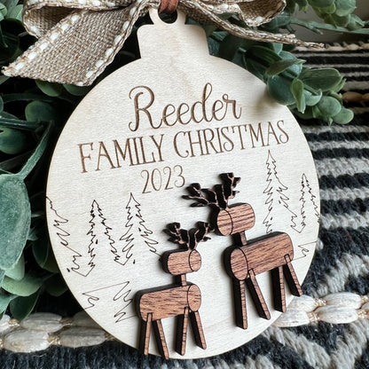Christmas Ornament-Reindeer Custom Family Name