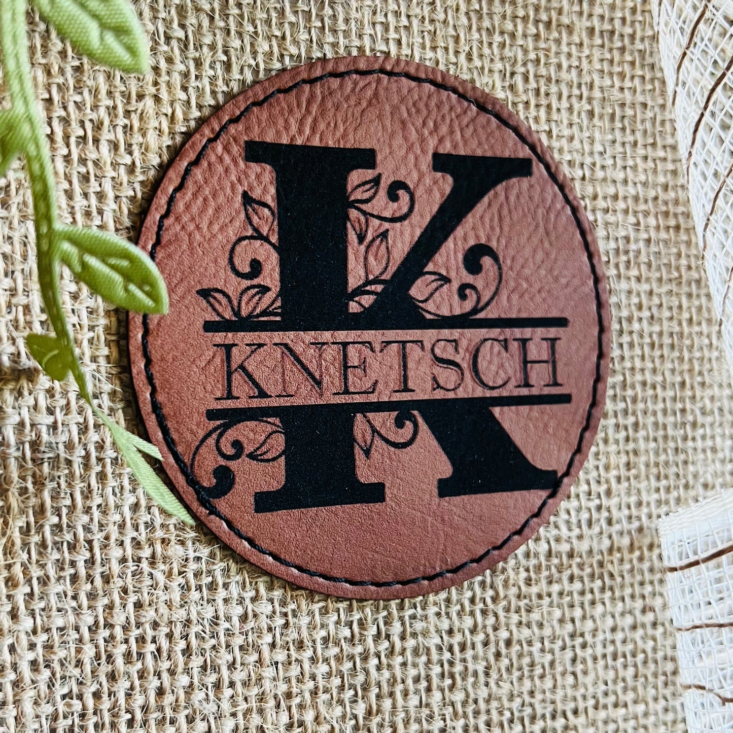 Small Burlap Gift Bag with Custom Leather Patch
