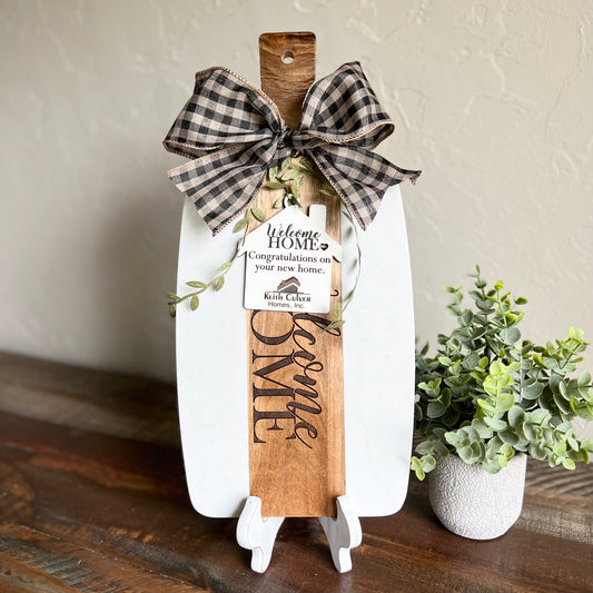 Acacia Wood and White Marble Serving Board