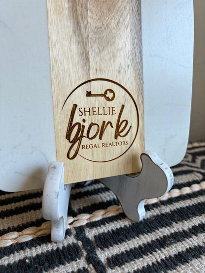 Custom Gift Set-Acacia Wood and White Marble Serving Board + Cheese Knife Set