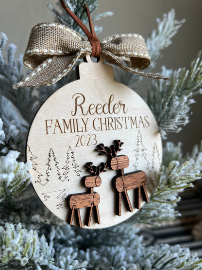 Christmas Ornament-Reindeer Custom Family Name