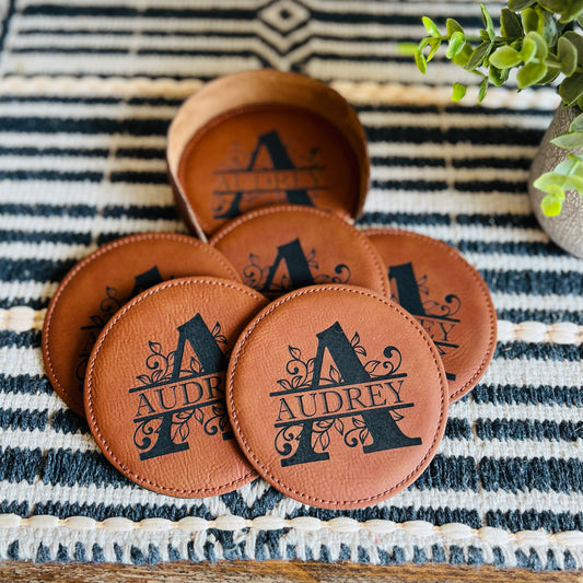 Leatherette Coaster Set-Round